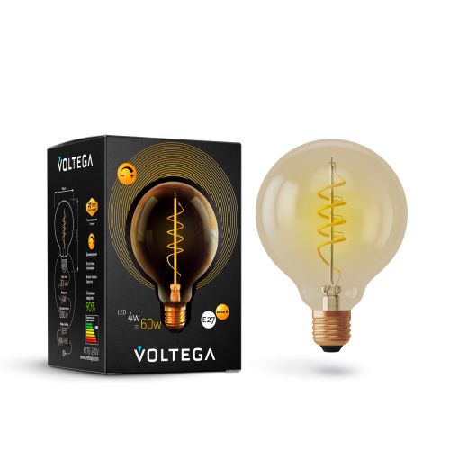 Лампа светодиодная диммируемая Voltega E27 4W 2000К прозрачная VG10-G95GE27warm4W-FB 7076 
