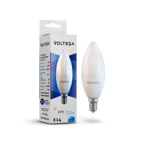 Лампа светодиодная Voltega E14 10W 4000К матовая VG2-C37E14warm10W 7065 