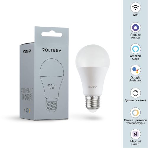 Лампа светодиодная диммируемая Voltega E27 5W 2700К матовая VG-A60E27cct-WIFI-9W 2429  фото 8