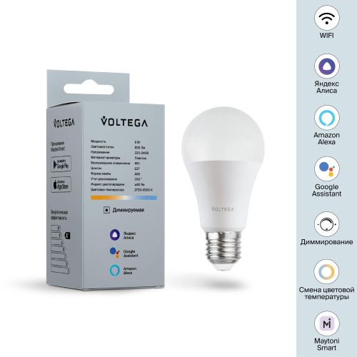 Лампа светодиодная диммируемая Voltega E27 5W 2700К матовая VG-A60E27cct-WIFI-9W 2429  фото 9