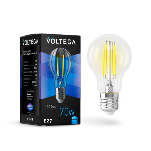 Лампа светодиодная Voltega E27 7W 4000K прозрачная VG10-A60E27cold7W-F 7141 