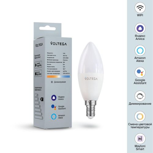 Лампа светодиодная диммируемая Voltega E14 5W 2700К матовая VG-C37E14cct-WIFI-5W 2427  фото 9