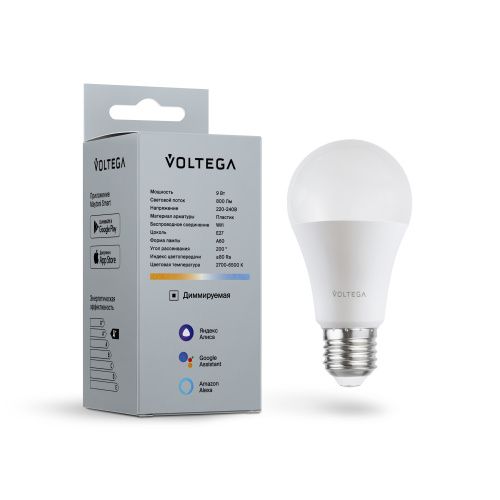 Лампа светодиодная диммируемая Voltega E27 5W 2700К матовая VG-A60E27cct-WIFI-9W 2429  фото 3
